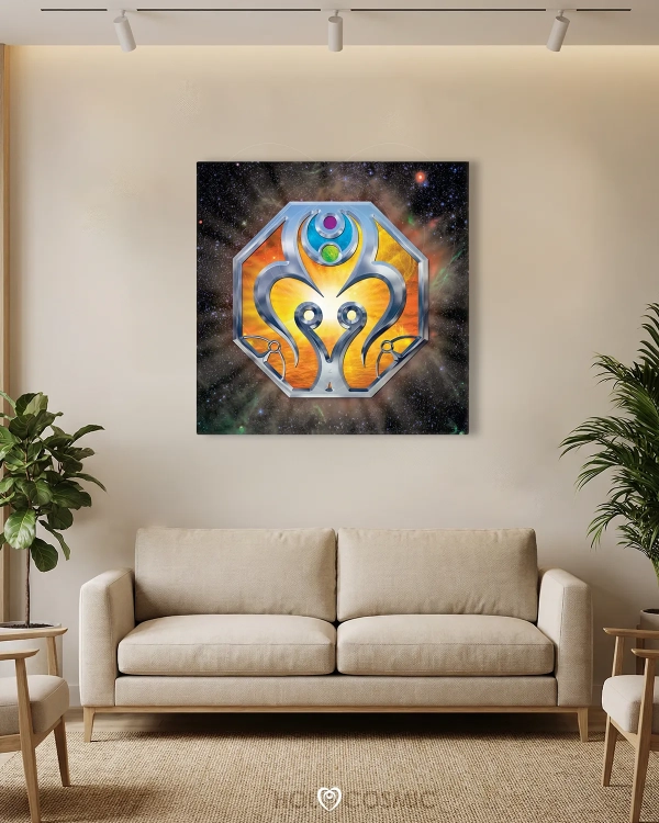 Esencia cósmica y código de luz "Aembiuss" en lienzo. Arte visionario creado por Iván-HoloCosmic.