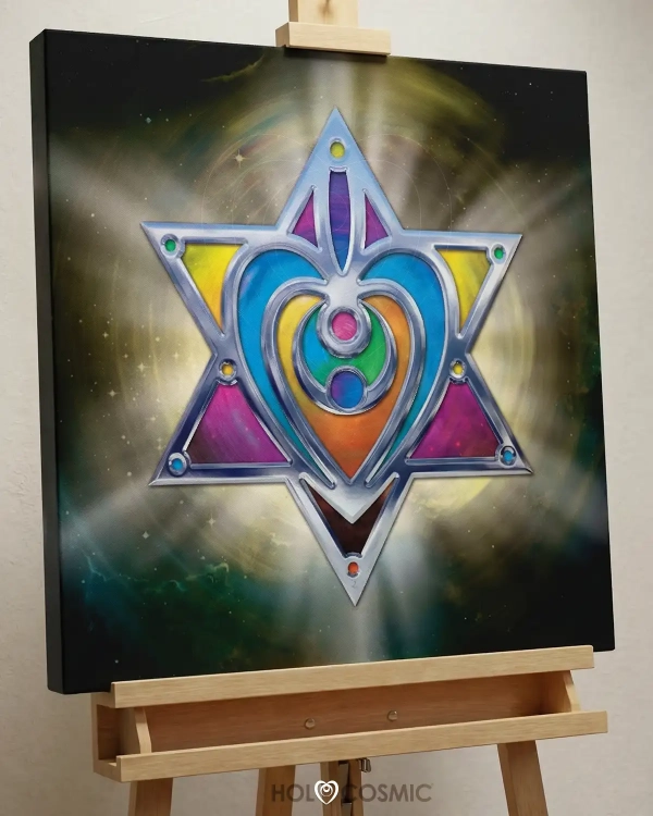 Lienzo con geometría cósmica Kirshua en un bastidor. Arte espiritual del artista Ivan-HoloCosmic.