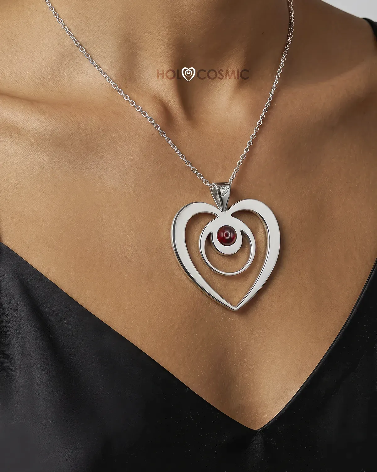 Holocosmic Joyería Colgante Corazon Plata Granate Holocosmic HOLOCOSMIC